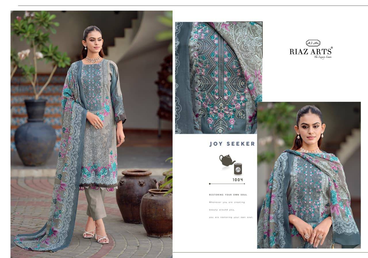 NAYRA VOL 43 BY RIAZ ARTS 1001 To 1008 Series Pakistani Suits Ethnic Wear Pure Cotton Dresses At Wholesale